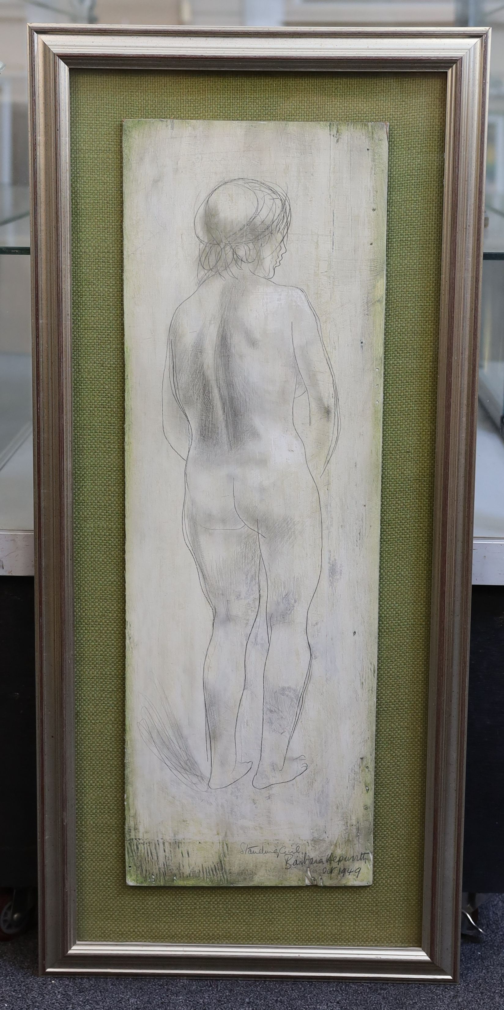Dame Barbara Hepworth (1903-1975), 'Girl (Pillar) 1949', oil and pencil on board, 68 x 22cm